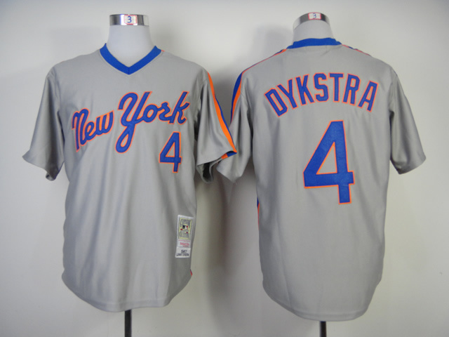 Men New York Mets 4 Dykstra Grey Throwback MLB Jerseys